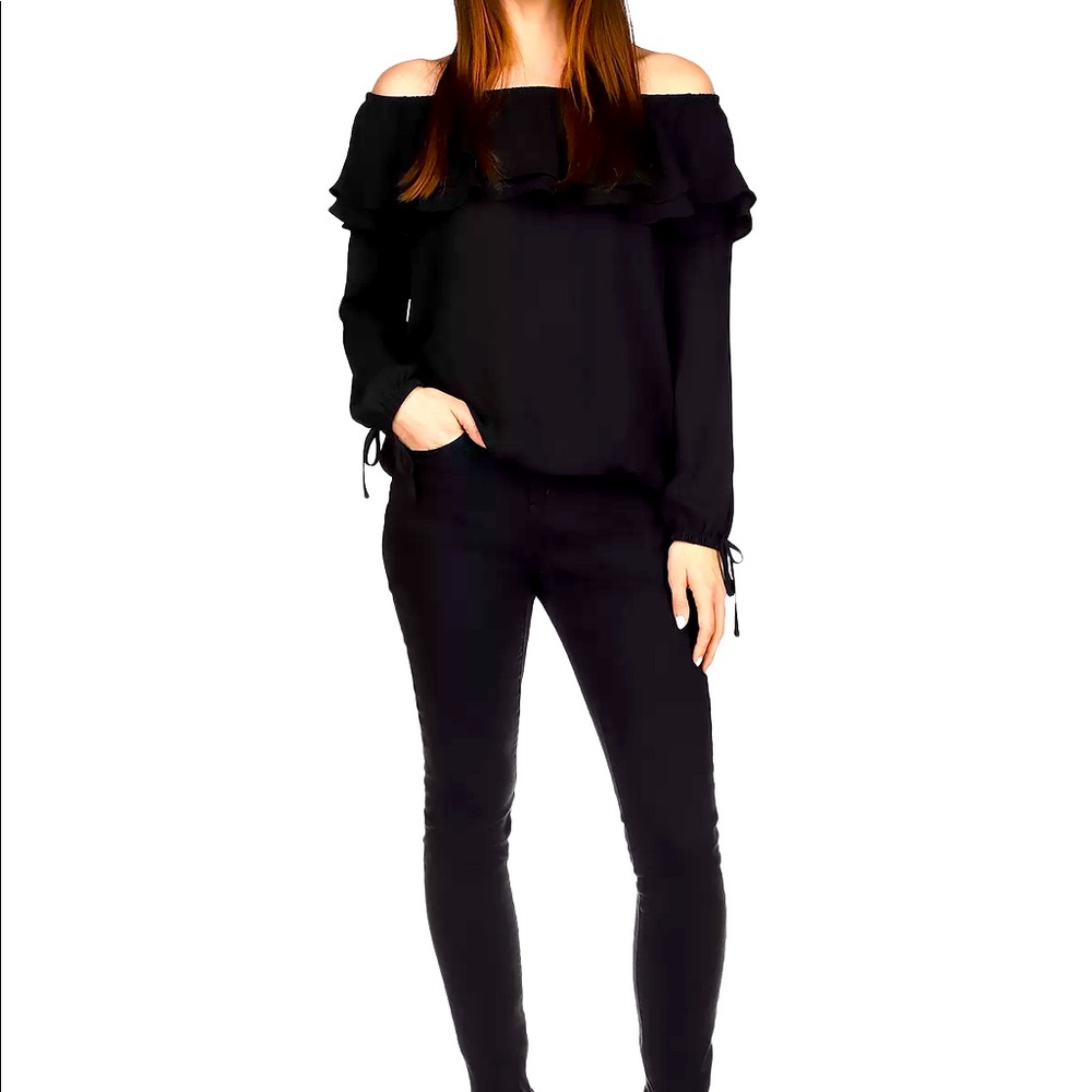 Michael Kors Ruffle Off The Shoulder Peasant Top
